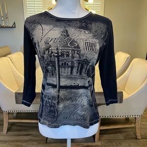 Navy blue Italy designed mid length sleeve top
